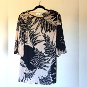 Wallis Petite Black and Cream Botanical Print Dress Size 8